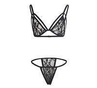 OBASDFD Women's Sexy Lingerie Set Lace Bra Panty 2026 Outfit Rave Bodysuits Harness Upper Body, Black, L(XL)