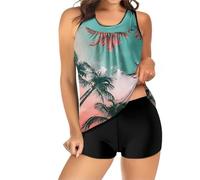 OBASDFD Womens Swimming Costumes Tankini Sets Tummy Control Hawaiian Print with Shorts Swimwear Two Piece Swimsuits for Women (Blue, L)(Grey,XXL)