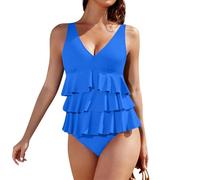 OBASDFD Women's Swimsuit Slim Fit Ruffle V-Neck Padded Retro Beachwear Sleeveless, Light Green, M(Blue,L)