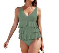 OBASDFD Women's Swimsuit Slim Fit Ruffle V-Neck Padded Retro Beachwear Sleeveless, Light Green, M(Light Green,M)