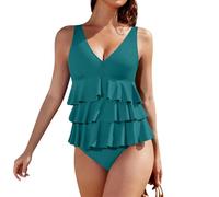 OBASDFD Women's Swimsuit Slim Fit Ruffle V-Neck Padded Retro Beachwear Sleeveless, Light Green, M(Mint Green,XL)