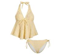 OBASDFD Women's Tankini Swimsuits Textured Flowy Halter Bikini Set Tummy Control Modest Bathing Suits(Yellow,Medium)