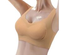 OBASDFD Women's Thin Seamless Soft Support Bra Large Bust Small Semi Firm Cups Breathable, Black, M(Khaki,M)