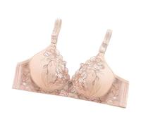 OBASDFD Women's Thin Underwired Bra with Embroidery and One Pair of Breasts, Breathable Beauty Back, Black, 14(Beige,12)