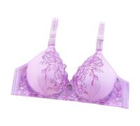 OBASDFD Women's Thin Underwired Bra with Embroidery and One Pair of Breasts, Breathable Beauty Back, Black, 14(Purple,14)