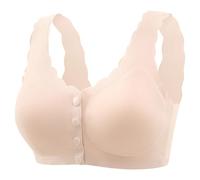 OBASDFD Women's Underwear for Medium Elderly, Large Size, Cups, Thin Full Cup Bra with Button Front, Light Yellow, 4XL(Beige,XXL)