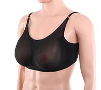 OBASDFD WRATX 1 Pair Drop-Shaped Silicone Fake Breasts Boobs with Underwear Set Crossdressing Crossdressers Transgender Prosthetic Bra Comfortable Stretch Fabric Mesh White-400g(Black,400g)
