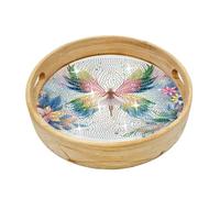 obaSeteck DIY Diamond Tray Diamond Art Painting Handmade Wooden Tray Mosaic Making Kits by Number Diameter 25.5cm（Z15）