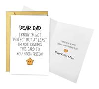 Obbyidk Divertida tarjeta para el día del padre de hija e hijo, divertida tarjeta del día del padre para papá, al menos no de la prisión