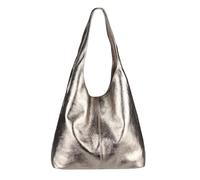OBC Made in Italy - Bolso de mano de piel para mujer, color plateado, Champagne-metalizado, ca.: 43x32x17 cm (BxHxT)