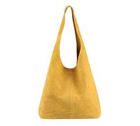 OBC Made in Italy - Bolso de mano de piel para mujer, color plateado, mostaza, ca.: 43x32x17 cm (BxHxT)
