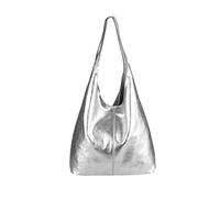 OBC Made in Italy - Bolso de mano de piel para mujer, color plateado, plata, ca.: 43x32x17 cm (BxHxT)