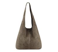 OBC Made in Italy - Bolso de mano de piel para mujer, color plateado, Taupe (gamuza), ca.: 44x33x18 cm (BxHxT)