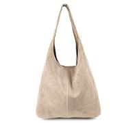 OBC Made IN Italy - Bolso de mano para mujer, piel, color plateado, Gris topo claro (gamuza), ca.: 43x32x17 cm (BxHxT), Bolso bandolera