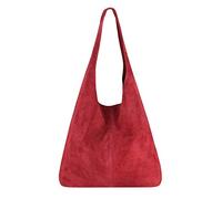 OBC Made IN Italy - Bolso de mano para mujer, piel, color plateado, Rojo Oscuro (Gamuza), ca.: 44x33x18 cm (BxHxT)