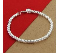 OBCPD 925 Pulsera de Plata esterlina 4MM 8 Pulgadas Pulsera Cuadrada para Mujeres y Hombres GIFS de joyería de Encanto