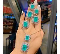 OBCPD Collar de turmalina Pendiente de Anillo Colgante para Mujeres Diamantes Joyería de Boda Accesorios del Conjunto