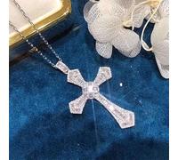 OBCPD Diamante Largo cz Cruz Colgante 925 Colgantes de Boda de Plata esterlina Collar para Mujeres Hombres Piedras Preciosas Joyería Regalo