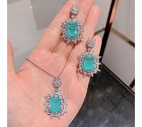 OBCPD Moissanite Esmeralda Paraiba Turmalina Aretes/Collar Anillo para Mujeres Compromiso de Boda Joyería Set Accesorios Regalo