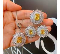 OBCPD Topacio Collar de Piedras Preciosas Anillo Colgante Pendientes de sementales Joyería de Boda de Mujer Conjuntos de Regalo