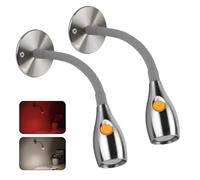 Obeaming 2 x Lámpara de lectura LED 12V Autocaravana 4000K y luz roja, Regulable Flexible Cuello de Cisne DC 12V-24V para Caravana Furgoneta Barco Cabina (Aluminio mecanizado)