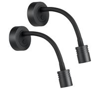 Obeaming 2 x Lámpara de lectura LED 12V Camper Junto a la Cama Negro Pared Regulable Flexible Cuello de Cisne DC 24V para Autocaravana Furgoneta Barco Cabina, Equipado USB & Pulsador Regulador