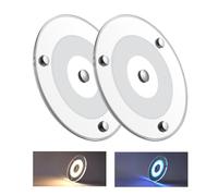 Obeaming 2 x Luz de Techo 12V Autocaravana LED Regulable Panel Iluminación Interior 4,5W 120mm 400LM 3000K con Luz Azul/Interruptor Táctil, para Caravana Barco Remolque Coche