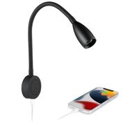 Obeaming Lámpara de lectura LED 12V, Luz de Lectura Junto a la Cama regulable flexible cuello de cisne, para Autocaravana Furgo Barco Van, Equipado Cargador USB&Pulsador Regulador