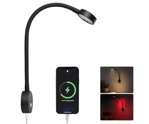 Obeaming Lámpara de lectura LED 12V Regulable para Autocaravana Furgo Barco Van, Equipado Cargador USB& Luz Nocturna Roja 254lm 24VDC Flexible Cuello de Cisne Junto a la Cama de Pared Luz de Lectura