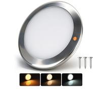 Obeaming Luz de Techo 12V LED Camper 3 CCT 2700K/4000K/6000K Conmutable y Regulable, Luz del Panel para Autocaravana Caravana Barco Iluminación Interior, Montaje superficial (Acero inoxidable)