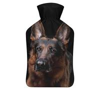Obedient Dog - Botella de agua de goma para pastor alemán con cubierta de felpa suave, bolsa de agua caliente para invierno, manos y pies, protección contra el frío, 1000 ml