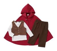 OBEEII Disfraz medieval para bebé, disfraz de portador de anillos, disfraz de Halloween, disfraz de mundo de fantasía, capa con capucha, capa para primer cumpleaños con chaleco superior, pantalones