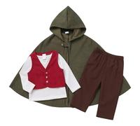 OBEEII Disfraz Medieval para Bebé Niño Cosplay Traje de Bebé Traje de Portador de Anillos Disfraz de Halloween Mundo de Fantasía Capa con Capucha Primer Cumpleaños con Chaleco Superior Pantalones Capa