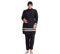 OBEEII Traje de baño de 3 piezas para mujeres musulmanas, tallas grandes, color a juego, Negro , 5X-Large