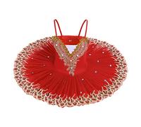 OBEEII - Vestido de ballet con lentejuelas bordados, ballet tutu leotardo y leotardo, traje de 4 a 14 años, Rojo C, 9-10 Años
