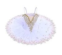 OBEEII - Vestido de ballet con lentejuelas bordados, ballet tutu leotardo y leotardo, traje de 4 a 14 años, Blanco C, 11-12 Años