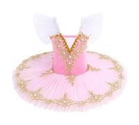 OBEEII - Vestido de ballet con lentejuelas bordados, ballet tutu leotardo y leotardo, traje de 4 a 14 años, rosa, 13-14 Años