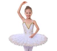 OBEEII Vestido de ballet para niña, disfraz de gimnasia, maillot de danza para niños, encaje, tutú bordado, falda de danza, 4 - 14 años, White02C, 4-5 años