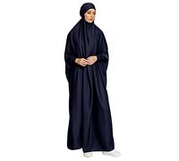 OBEEII Vestido musulmán para mujer, batas de oración, liso, holgado, islámico, Oriente Medio, Dubái, turco, max, caftán, vestido de hiyab de longitud completa, marino, Talla única