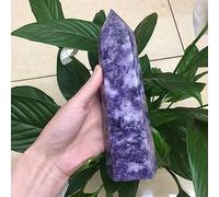 Obelisco de lapidolita con punta de cristal Natural, adorno de torre de cuarzo púrpura for decoración del hogar, regalo de pirámide de piedra de Reiki decoración de la habitación (Size : 400-450g)