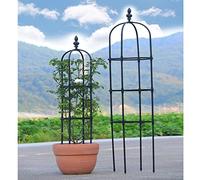 Obelisco de metal independiente para plantas trepadoras, rosas, vides, enrejado de jardín de 90 cm a 210 cm de alto, estaca de jardín negra, soporte de flores y Slish