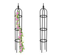 Relaxdays Obelisco Flores, Set 2, 100cm Altura, Soporte Plantas Trepadoras, de Metal, Torre para Rosales Vertical, Negro