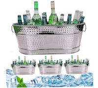 Obelunrp Bavera de 4 Piezas Tina de Bebidas Safe Galvanized Galvanized con manijas de 15qt CUBLO DE CHAMPINO Resistente al óxido