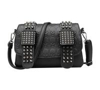 Obelunrp Bolso bandolera con calavera con tachuelas para mujer, bolso con cadena punk vegano, gótico, bandolera con remaches, negro 9, 84 x 6, 69 x 1, 97 pulgadas., Uso en cocina
