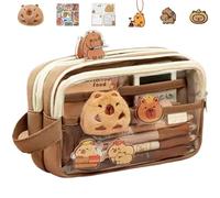 Obelunrp Capybara Lápiz Estuche, Bolsa Transparente de múltiples Capas de 7.7 Pulgadas con decoración, Bolsa de Bolsas de lápiz Kawaii para Suministros Escolares