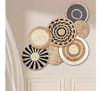 Obelunrp Decoración de pared redonda de pared 7pcs Decoración de flores de ratán Boho Cesta de rústica natural Arte boho para dormitorio, sala de estar, baño, canasta