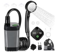 Obelunrp Ducha Portátil, Ducha De Camping Portátil Batería Recargable De 6000 Mah con Pantalla Digital De Temperatura, Bomba De Bajo Ruido, Gris, Decoración Al Aire Libre