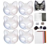 Obelunrp Kit de máscara Therian DIY, 6 máscaras de gato en blanco con tira de lana y tela de malla, máscaras Therian de pintura DIY para Halloween