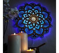 Obelunrp Mandala Night Light, lámpara de floración de Mandala grabada de Madera de 11.8 Pulgadas, 10W USB Lámparas de Carga de Pared para la Pared para el hogar Decoración de la Sala de Yoga