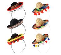 Obelunrp Mini Sombro Hats, 6 piezas de 5.9 pulgadas Diadema de sombrero de sombreros de paja pequeña, pequeños sombreros de fiesta de sombrero para niños decoraciones de fiesta mexicana